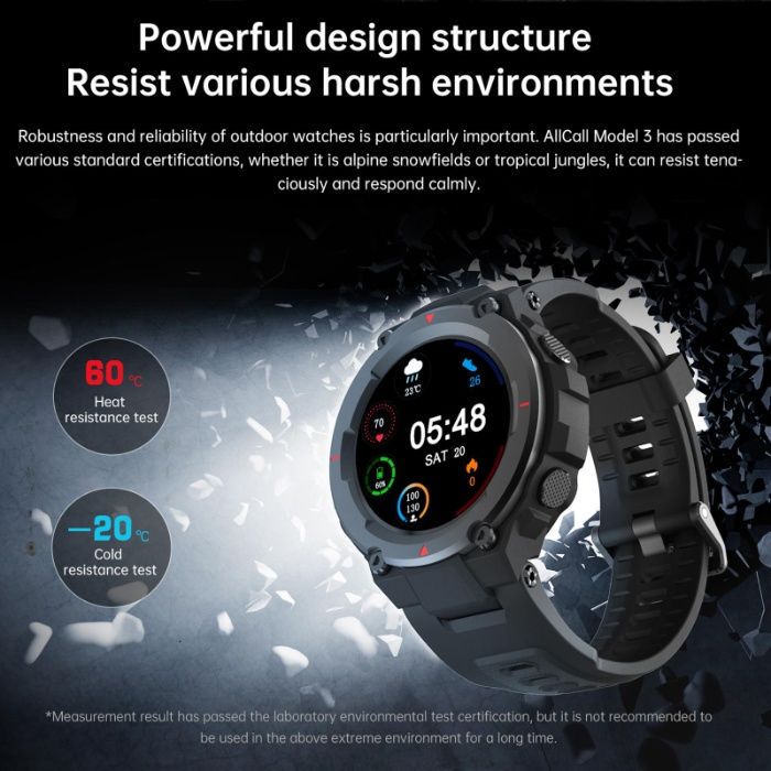 Smart Watch AllCall Model 3 styl militarny, tętno, ciśnienie, PL menu.