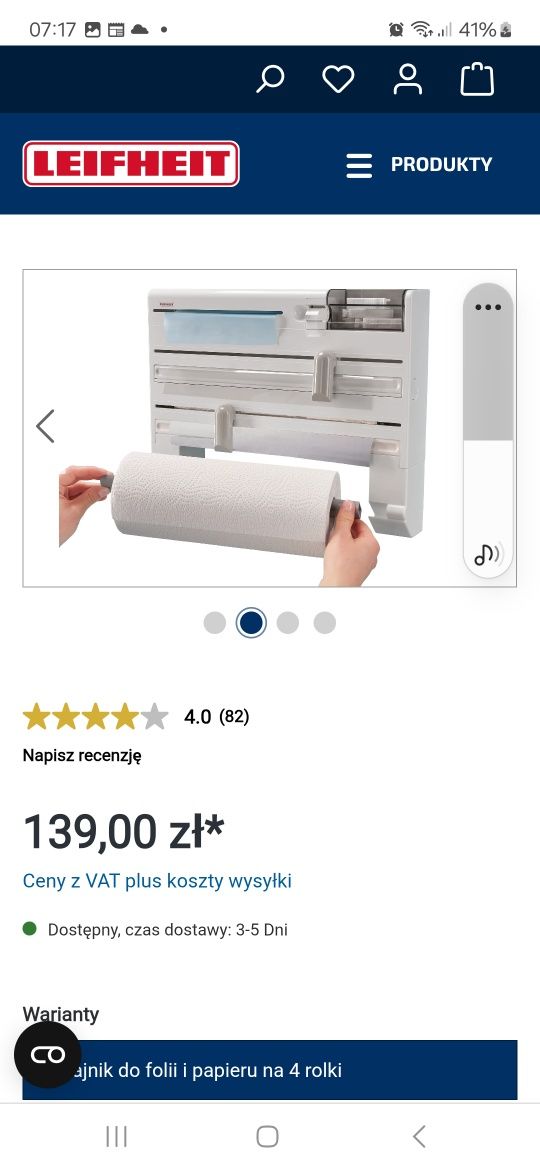 Naścienny  podajnik do  foli i papieru