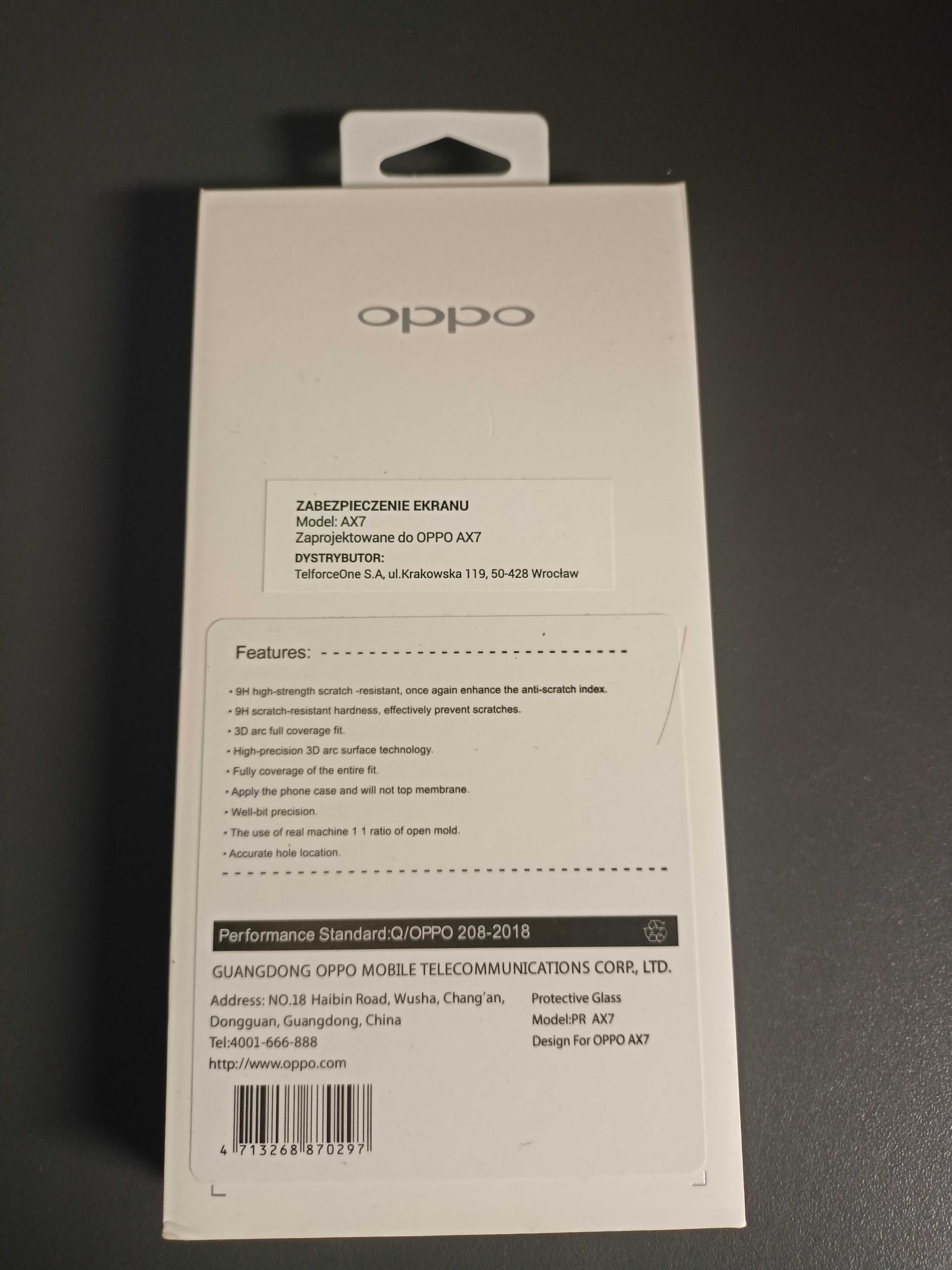 Oryginalne szkło hartowane do telefonu Oppo AX7