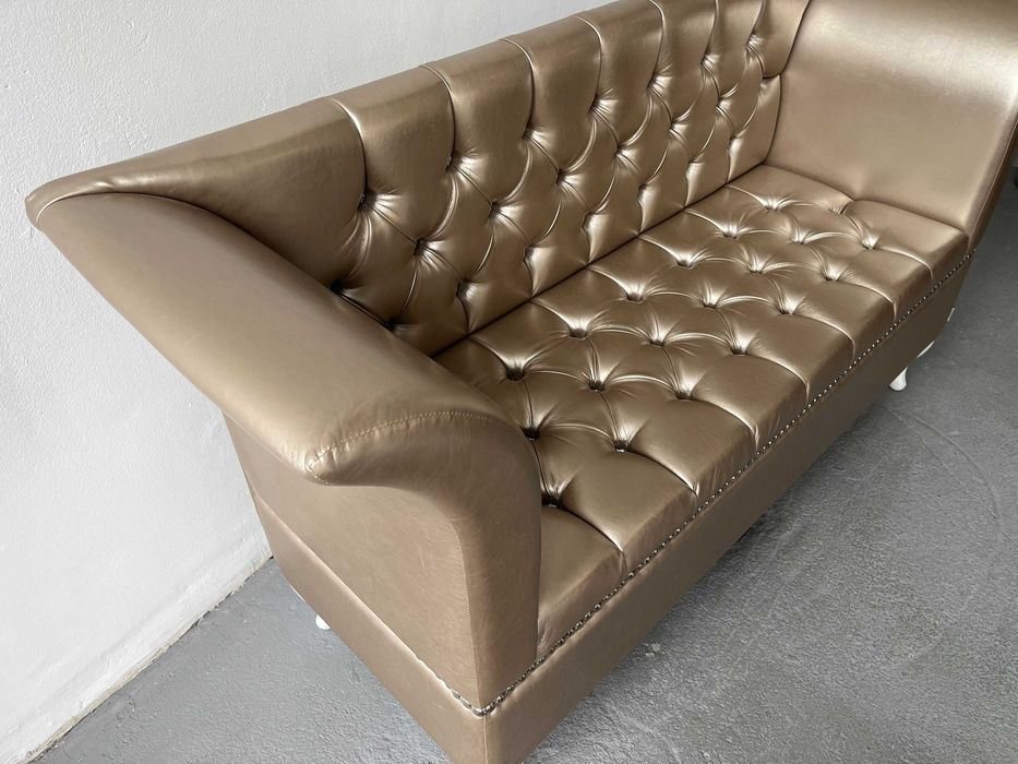Sofa przyścienna złota, glamour, używana, bardzo dobry stan