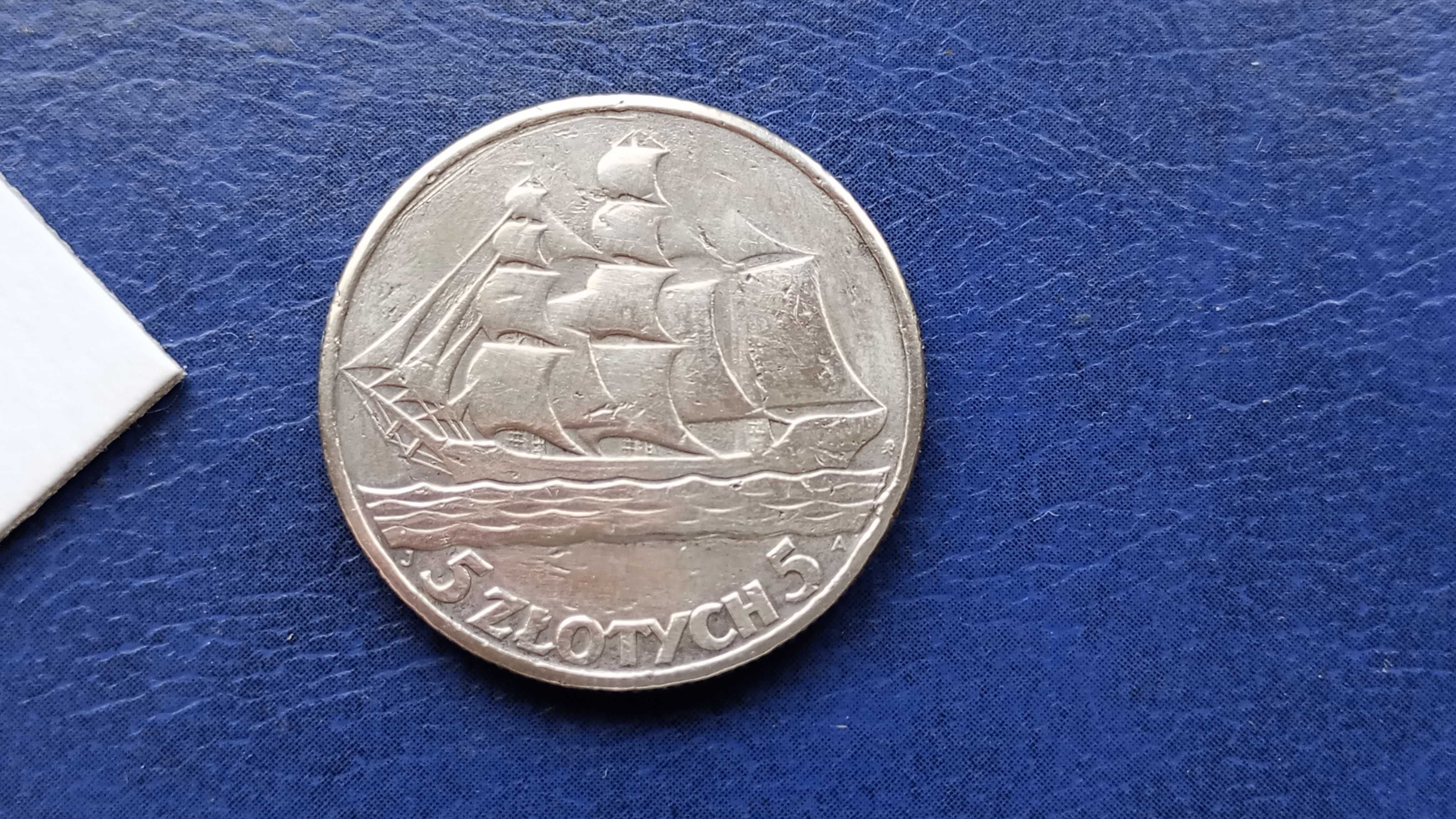 Stare monety 5 złotych 1936 Żaglowiec 2RP srebro