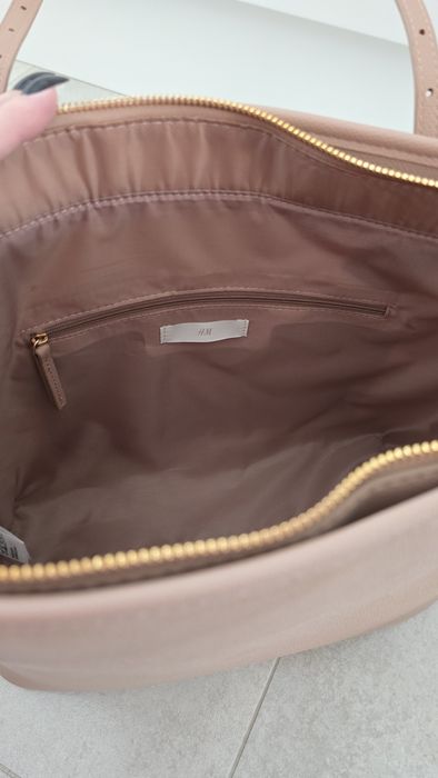 Różowa duża torebka H&M shopper pudrowy róż