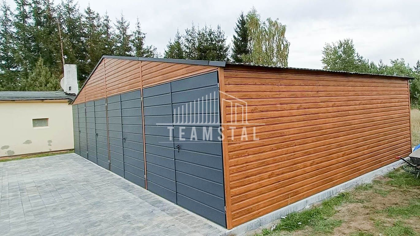 GARAŻ BLASZANY 12m x 6m - 4x Brama złoty dąb antracyt TS260  12x6