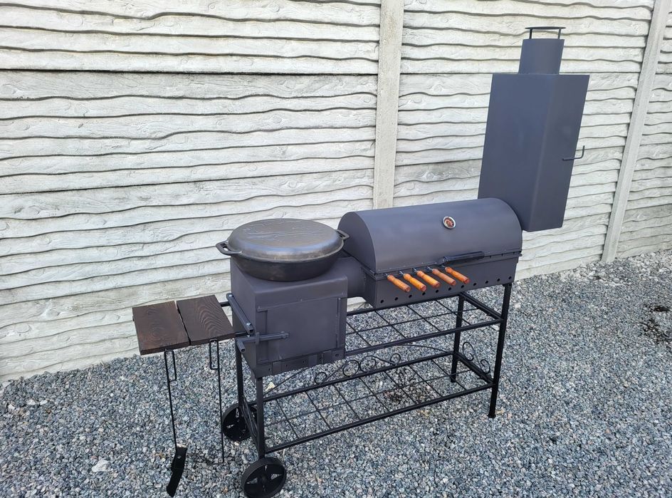 Мангал 4в1! 5 мм! Коптильня Барбекю Гриль с Крышкой, Печь под Казан