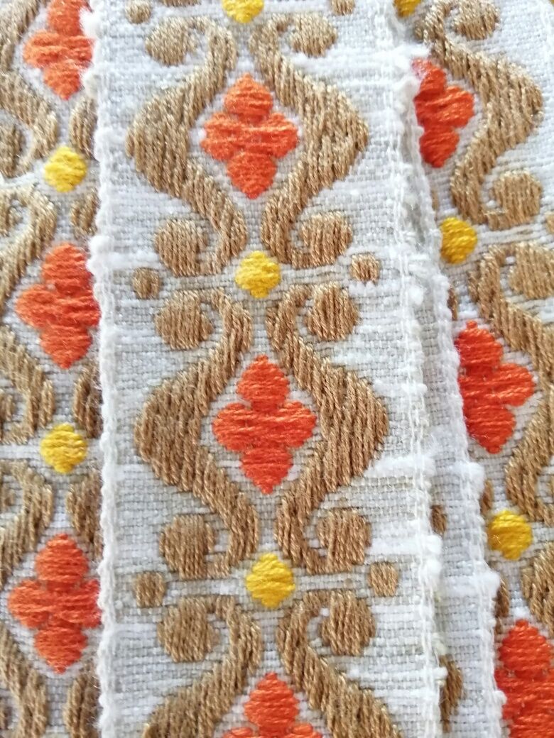 Galão fita de seda 4cm laranja beje e dourado