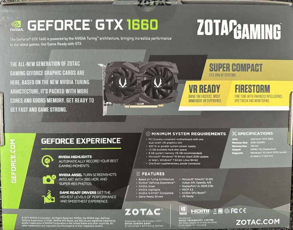 Placa gráfica zotac nvidia geforce gtx 1660 6GB