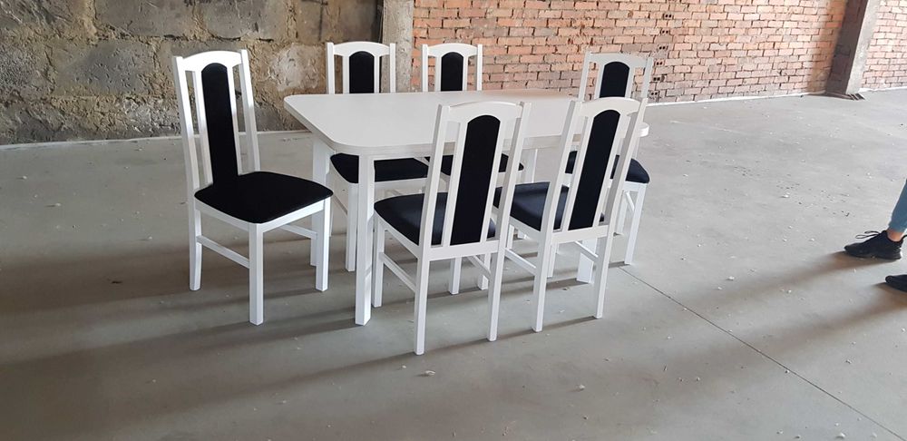 NOWE: Stół 80x140/180 + 6 krzeseł, biały+czarny , dostawa cała PL