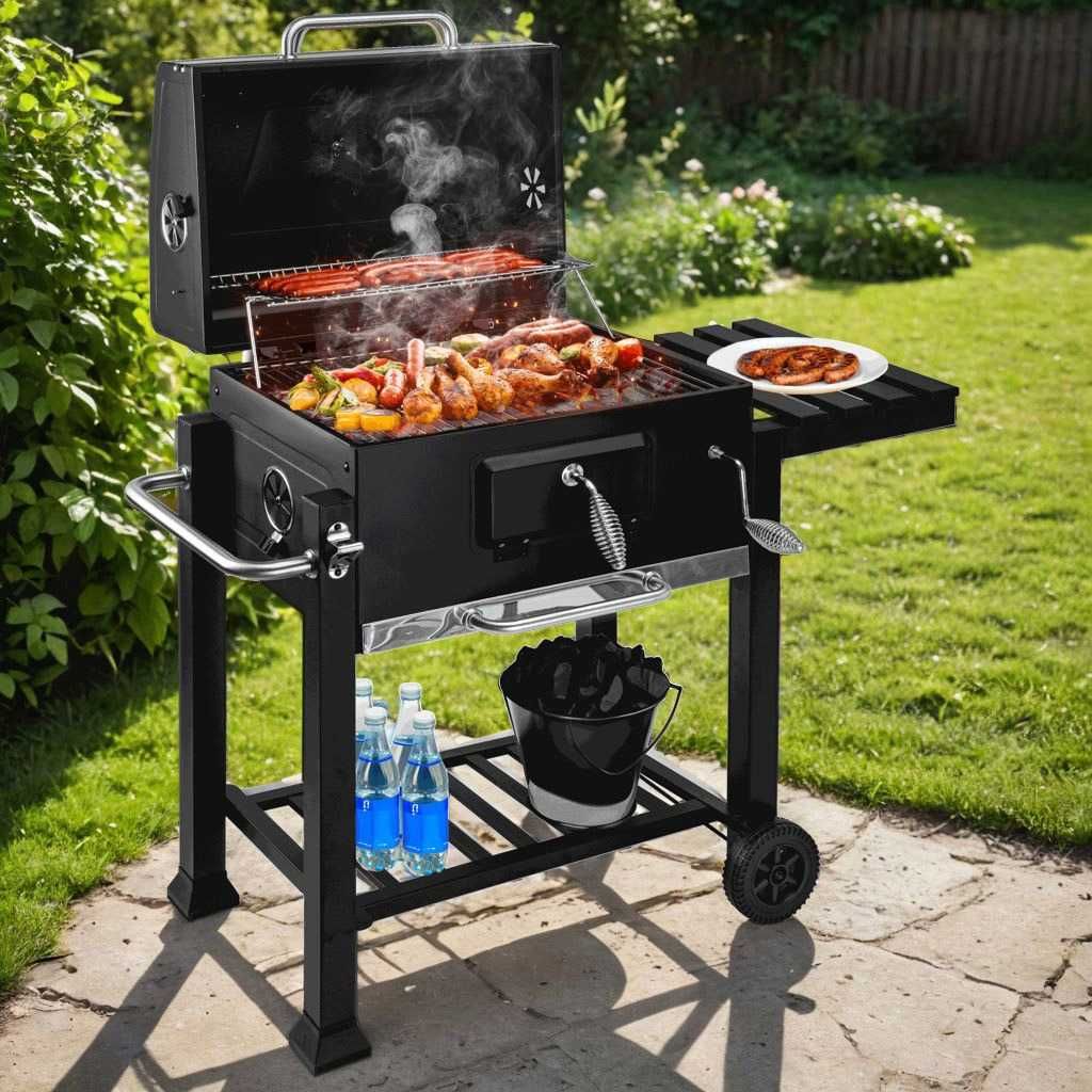 GRILL OGRODOWY z Pokrywą Półką Termometrem Na Kołach Duży XL