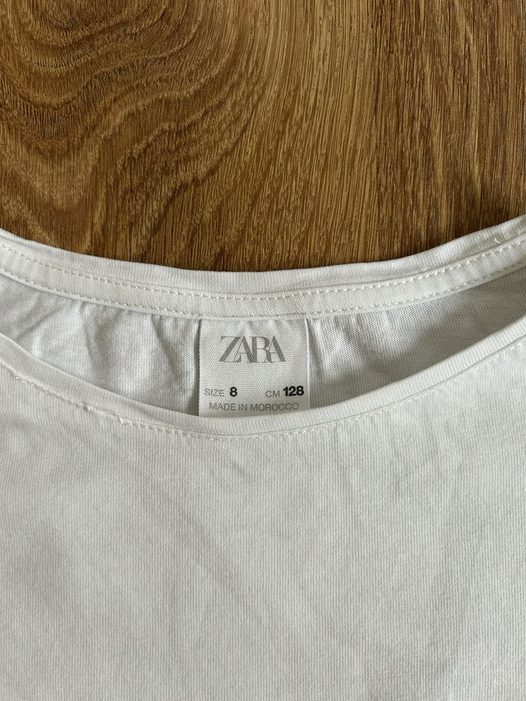 Biały T-Shirt Dziewczęcy ZARA Rozmiar 128