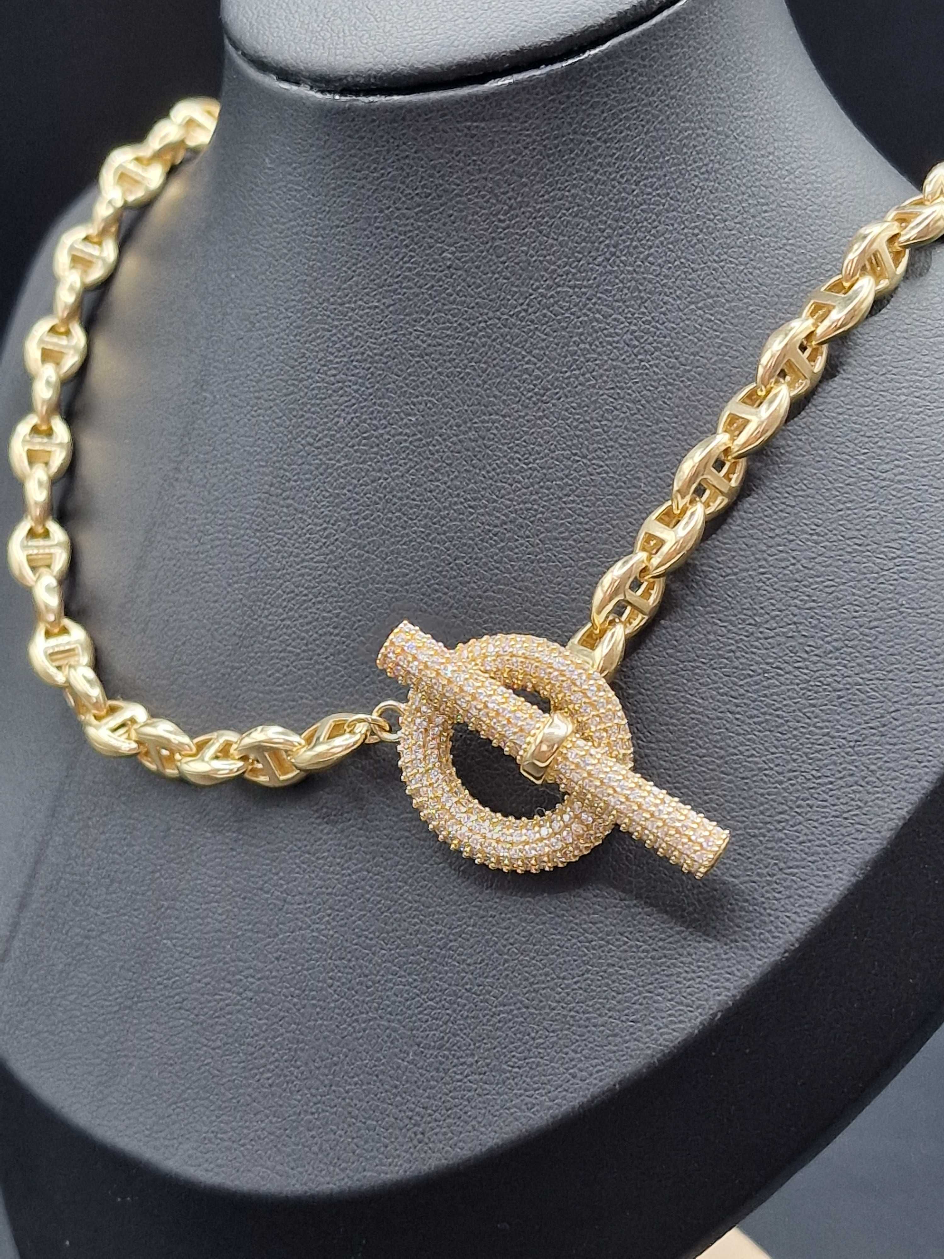 Nowy złoty łańcuszek, próba 585, gruby łańcuch, 6mm, cyrkonie