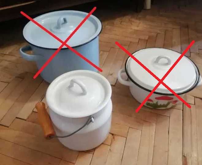Кастрюли, миски, чашки эмалированные, алюминиевые, стекло.