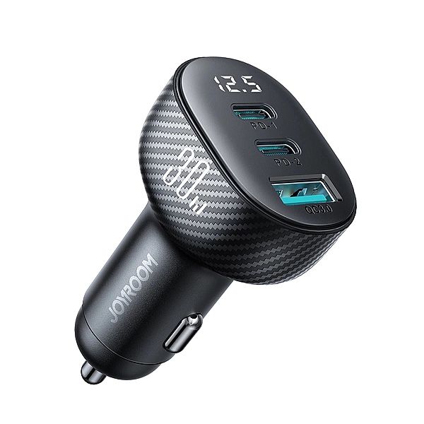 Ładowarka samochodowa Joyroom JR-CCD04/30W 2x USB-C USB-A z wyświetlac