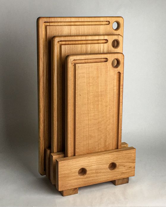 Набір дошок. Дошка для нарізання | Підставки для чашок | Хлібниця