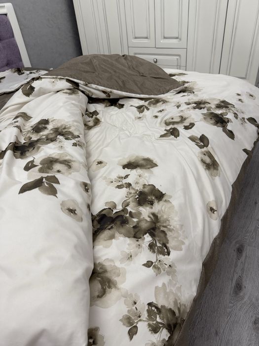НОВЕ якіснй євро комплект постільної білизни білий сірий бежевий квіти