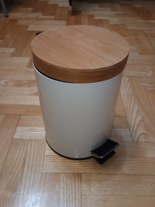 Kosz na śmieci biały bambus MSV stał nierdzewna 3L