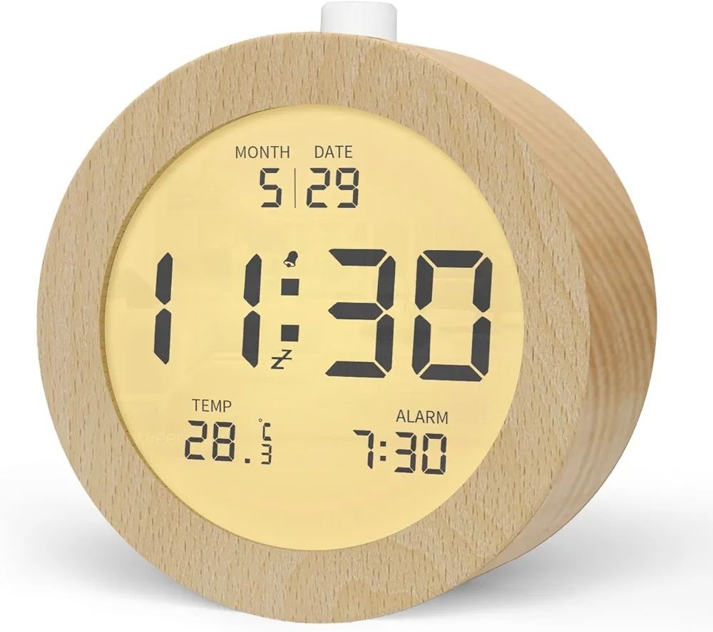 Above clock 2106r budzik drewnopodobny z termometrem lcd podswietlenie