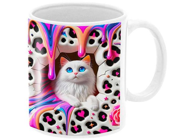 Kubek Kot Z Kotem Dla Kociary Piękny Kolorowy Kubek "Efekt 3d" Prezent