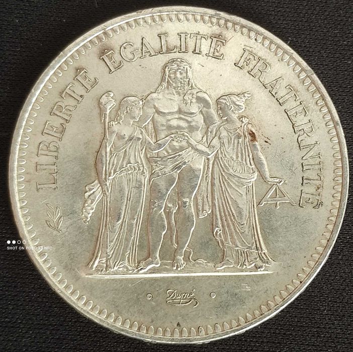 Moneta srebrna Francja 50 Franków 1975, ładne srebro Ag, Herkules