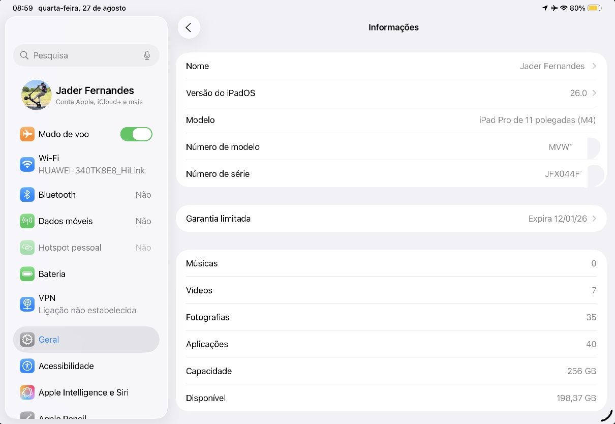 Ipad pro 11 M4 Wi-Fi + 5G garantia até 12/01/2028 fnac