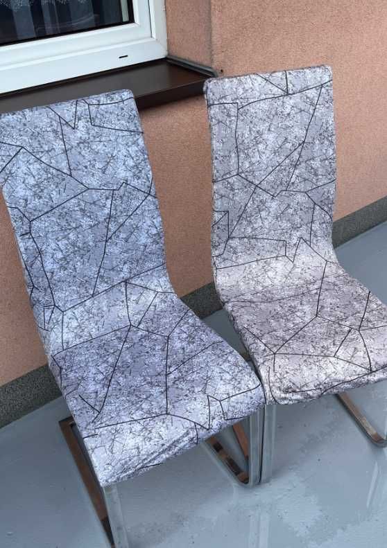 Pokrowce na krzesła szare ze wzorem 4 szt elastyczne
