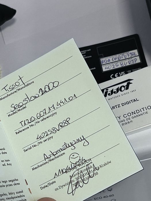 Zegarek męski Tissot Seastar 2000 certyfikat autentyczności