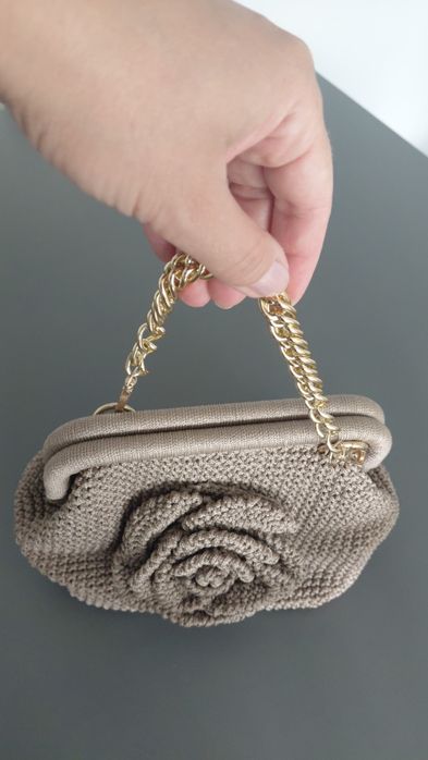 Unikatowa ręcznie robiona torebka handmade w kolorze cappuccino z różą