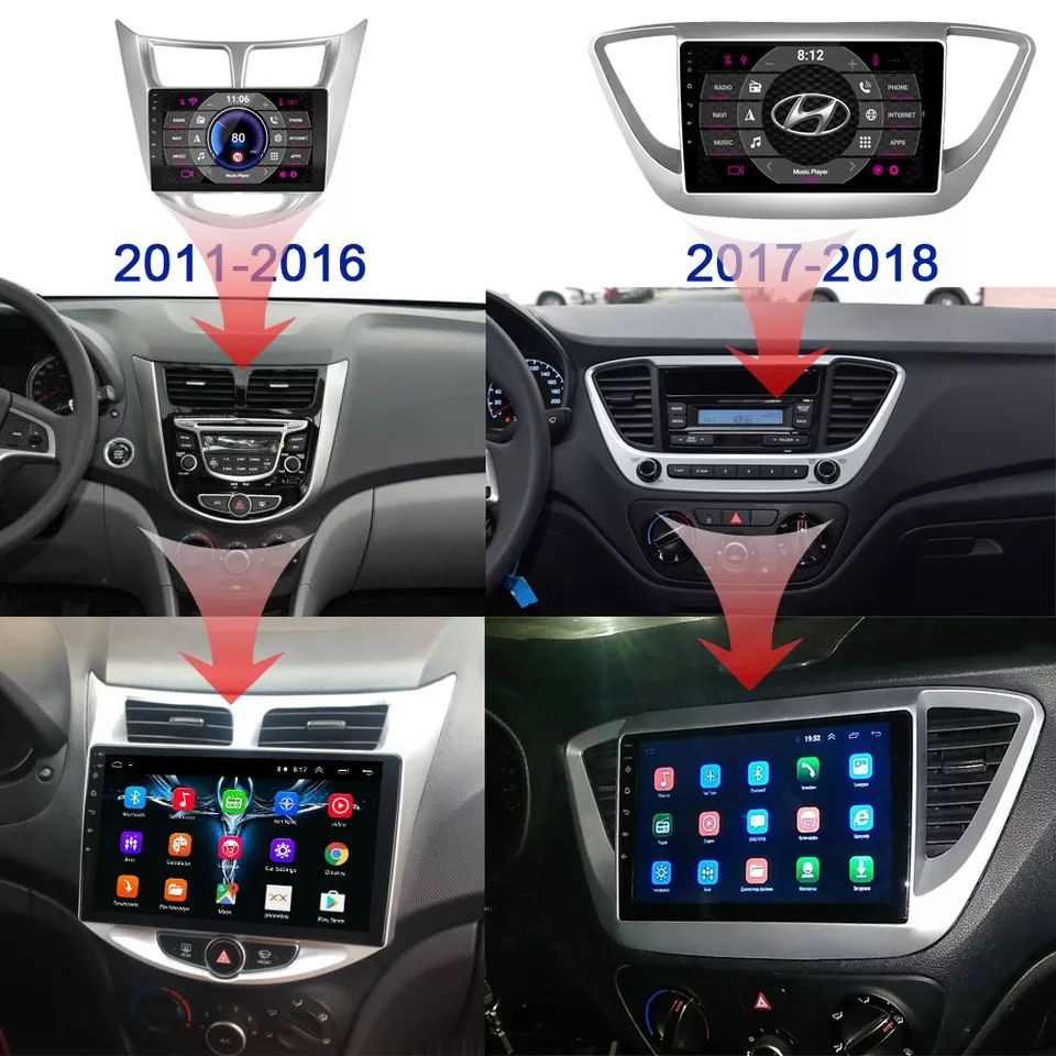 Android 2 din магнитола Hyundai Accent Solaris Verna 2011-2016