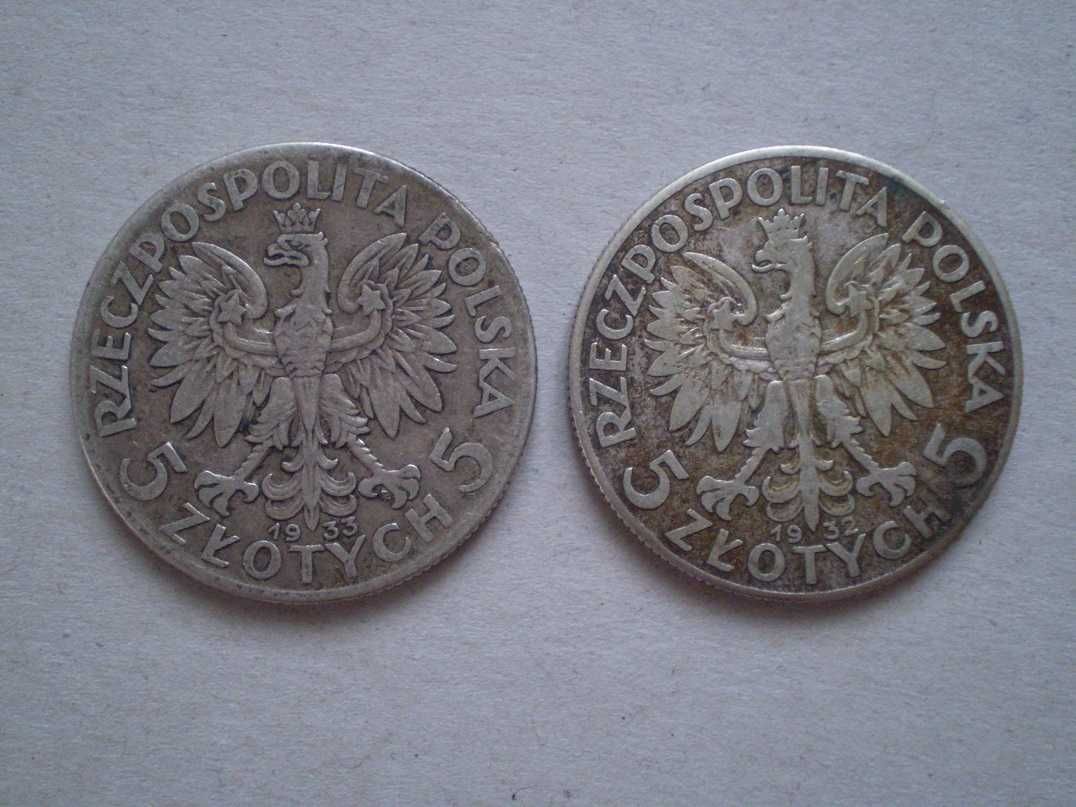 Срібні монети 5 злотих 1932 року і 5 злотих 1933 року ціна за 2 монети