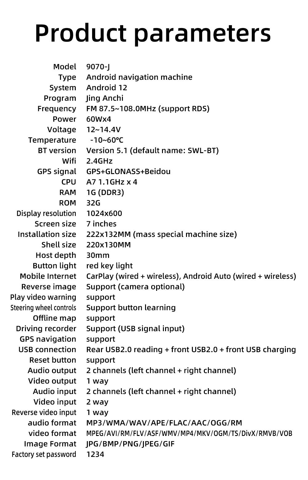 Radio 2DIN VW 7" 2GB/64GBAndroid Auto