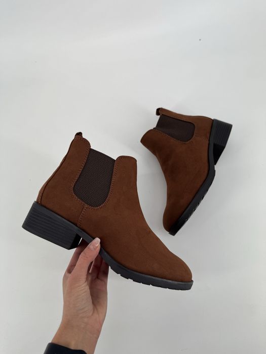 Sztyblety damskie na obcasie buty na jesień zimę wsuwane 40 brązowe