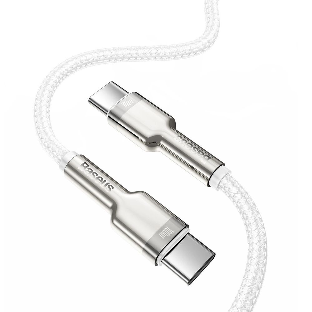 Kabel Baseus Cafule Metal Data USB-C/USB-C QC SCP 100W 5A 1 m biały