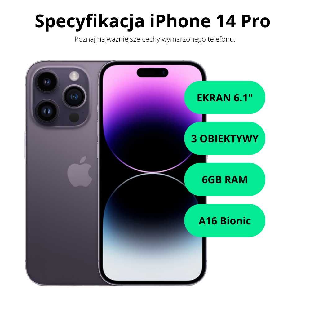 OKAZJA!! iPhone 14 PRO 256GB Space Black 100% /Gwarancja /Raty /Kraków