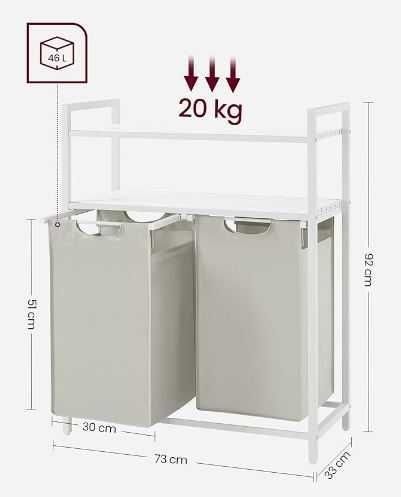 VASAGLE Kosz wolnostojący na pranie 92l 2x46l na worek