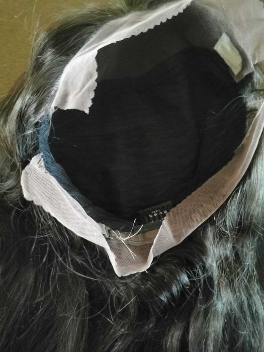 Peruka naturalna czerń 60 cm lace front przedziałek fale bardzo gęsta