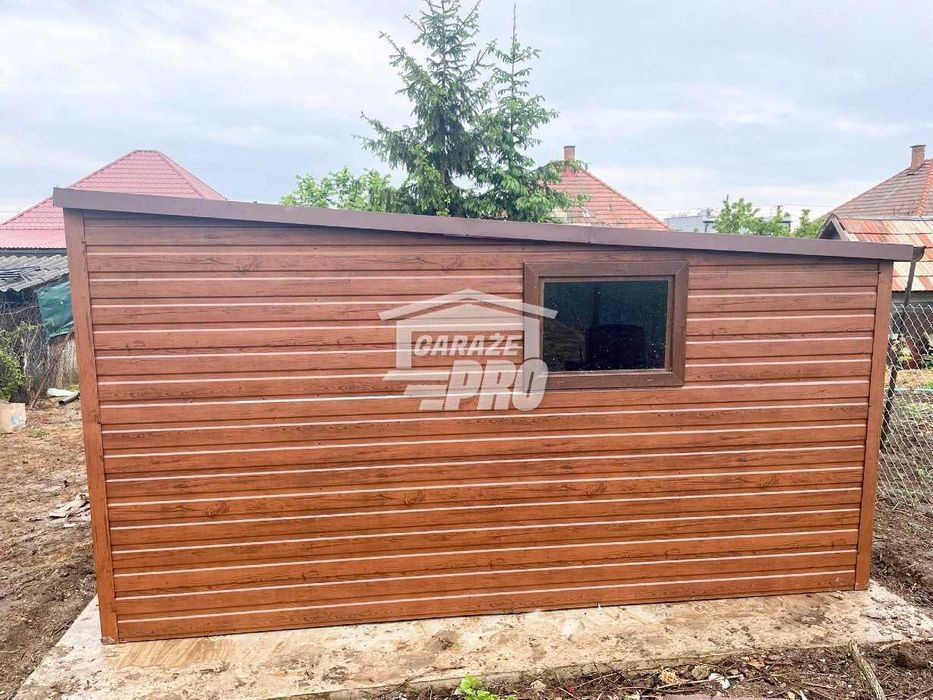 Domek ogrodowy Garaż 6x4m  Brama +okno drewnopodobny spad w tył GP125