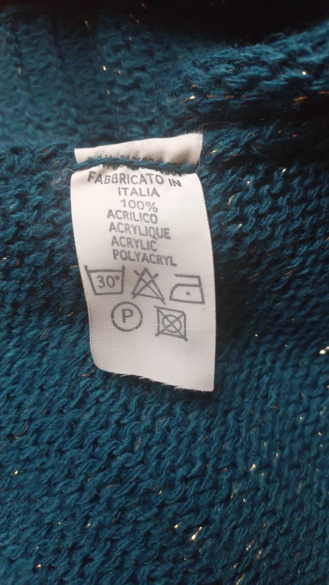 Włoski sweterek nietoperz, BDB+++ krótki kimono akryl /złota nitka UNI