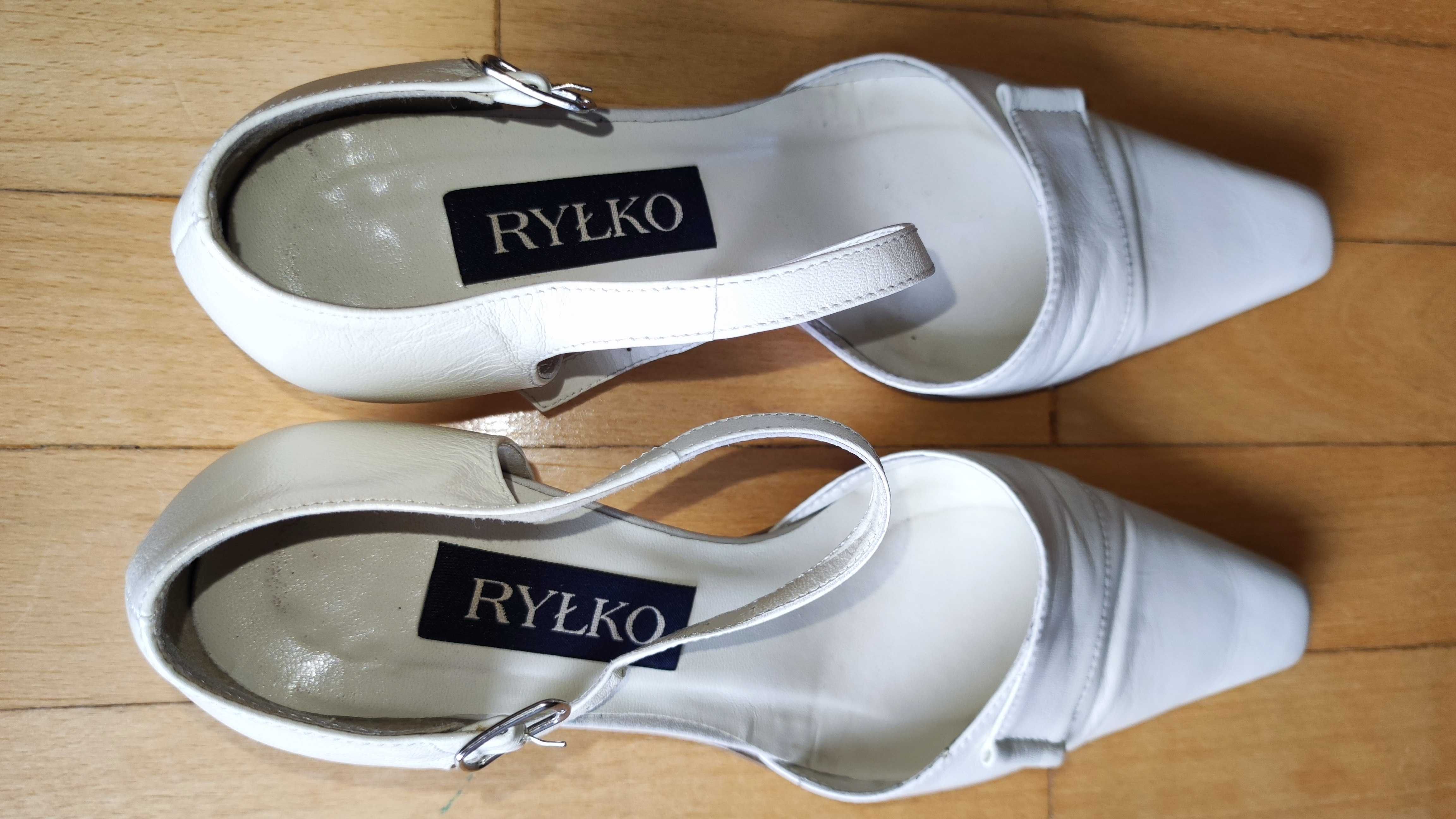 Buty Ryłko ślubne ecru 38 stan bdb szeroki obcas