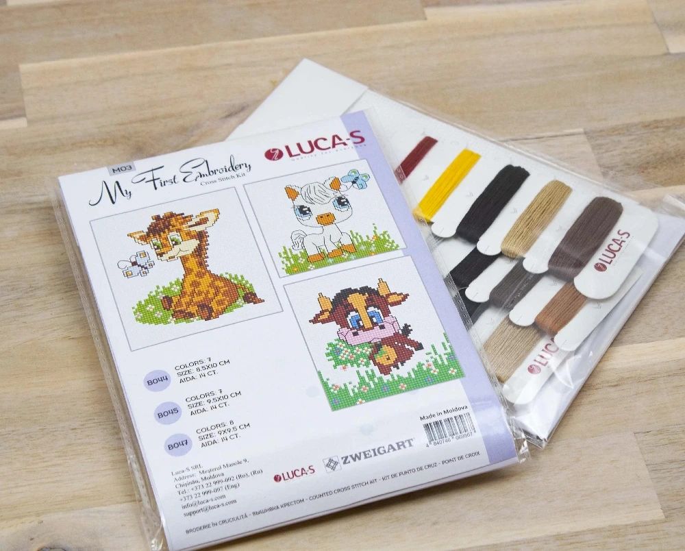 3 zestawy do nauki haftowania dla dzieci M03 LUCA-S żyrafa, konik, kró