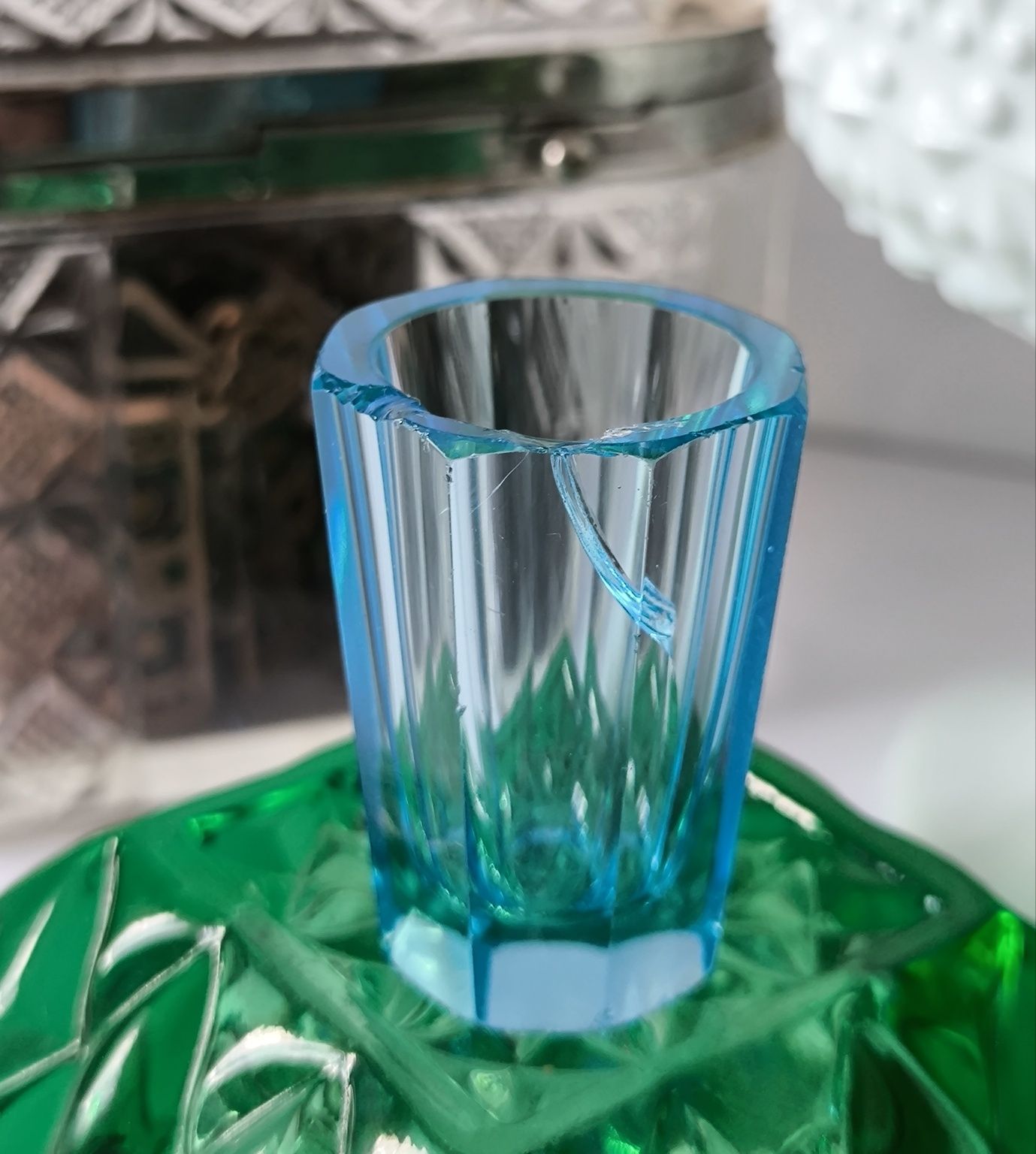 Karafka + kieliszki Art Deco piękne stare kolorowe szkło