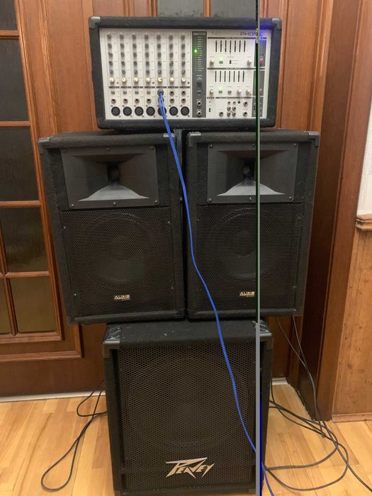 nagłośnienie, zestaw estradowy 500 watt powermikser+sub bas+górki