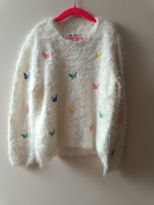 Puszysty Sweterek w haftowane motylki r.134/140 H&M