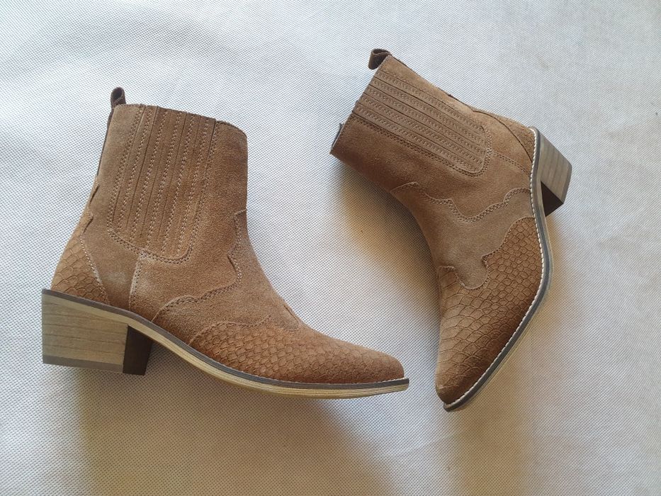 Nowe botki kowbojki 37 skórzane zamszowe PS POELMAN skóra naturalna