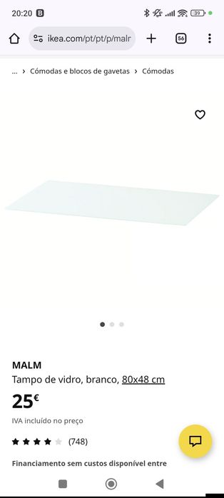 Comoda MALM carvalho + tampo de vidro (Ver fotos, ler descrição)