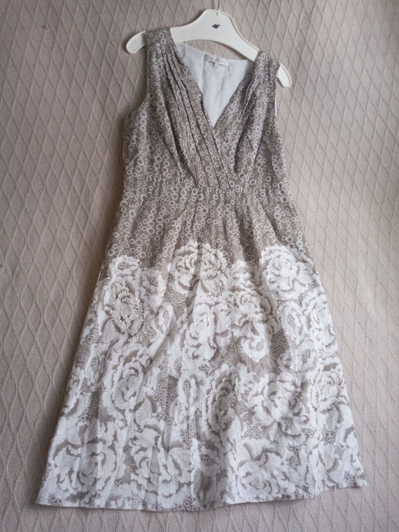 Elegancka naturalna markowa sukienka len i bawełna r.42