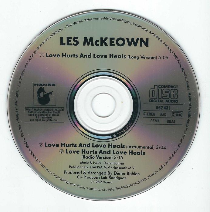 Maxi CD Les McKeown - Love Hurts And Love Heals (1989) (Hansa)