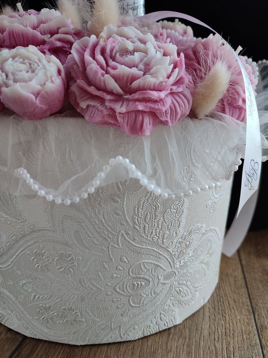 Bukiet świec Flower Box świec sojowych Wielki biało różowe piwonie