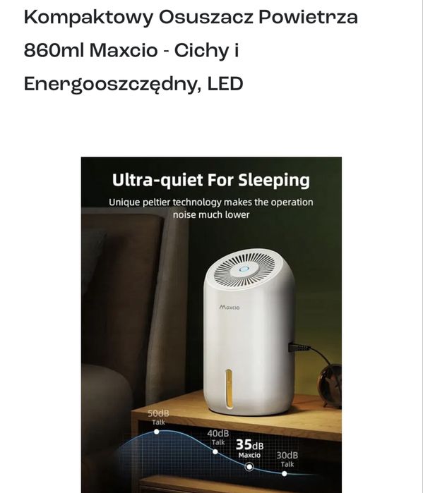 Osuszacz powietrza elektryczny 860ml, cichy, LED Maxcio