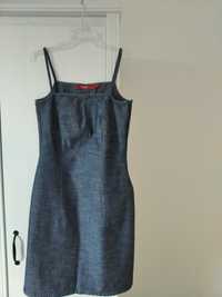 Niebieska/jeansowa krótka sukienka na ramiączka