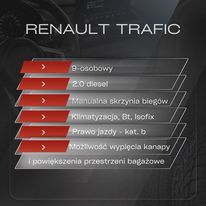 Wynajem busa 9 osobowego wypożyczalnia Renault Trafic