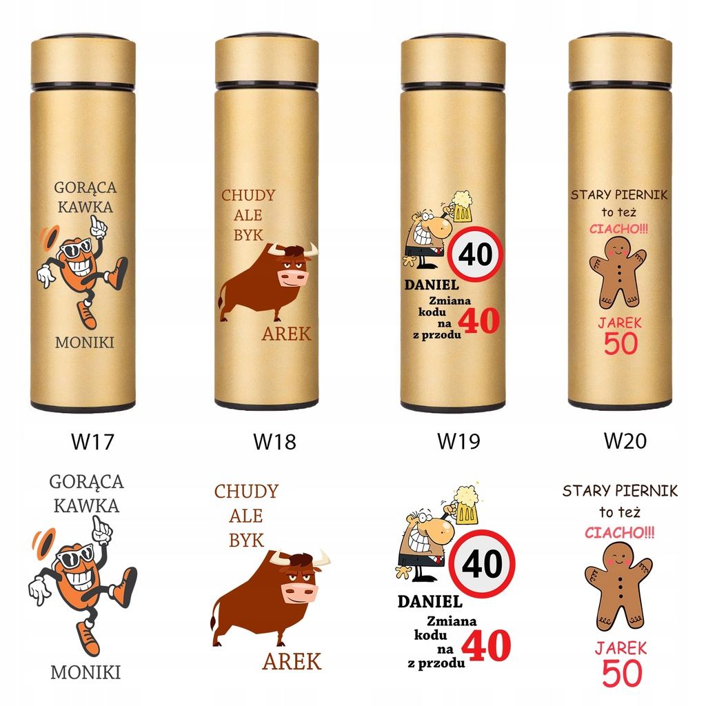 Personalizowany smart kubek termiczny termos bidon led prezent GOLD